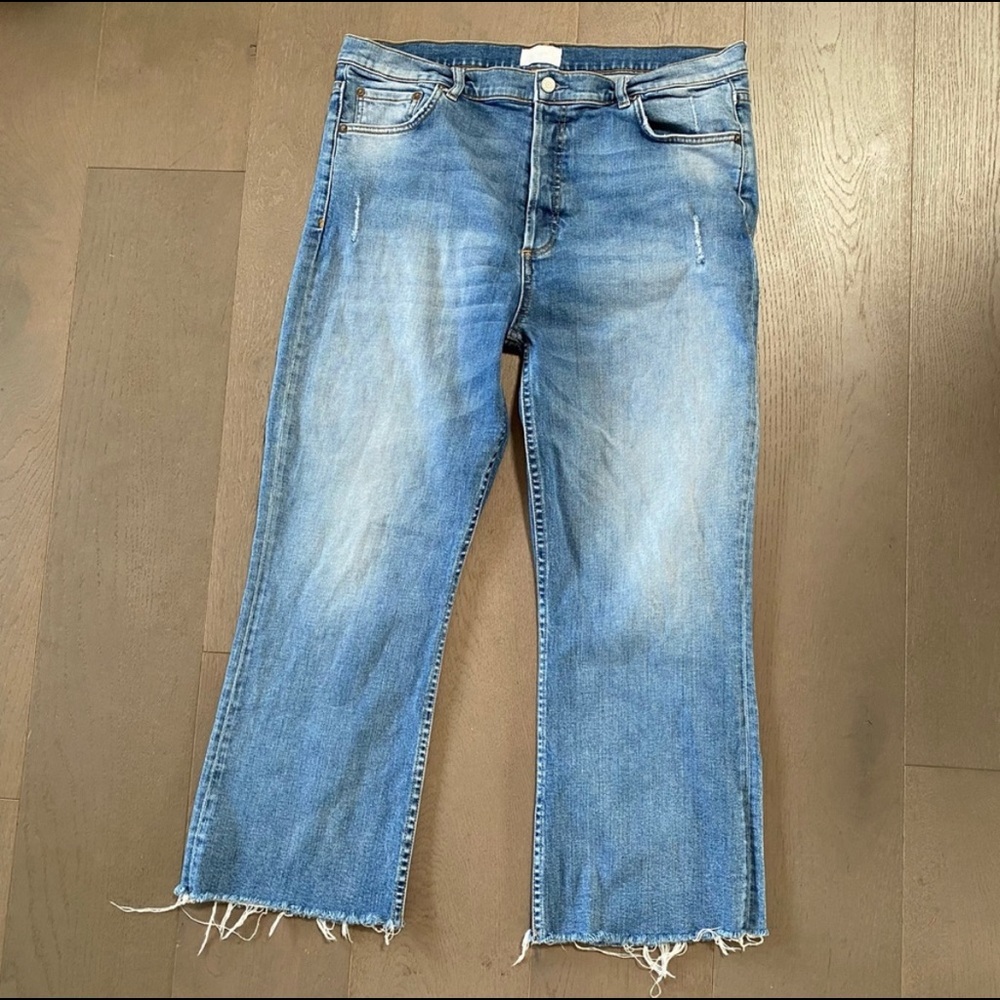 Boyish High Rise Crop Flare Jeans Raw Hem Size 32